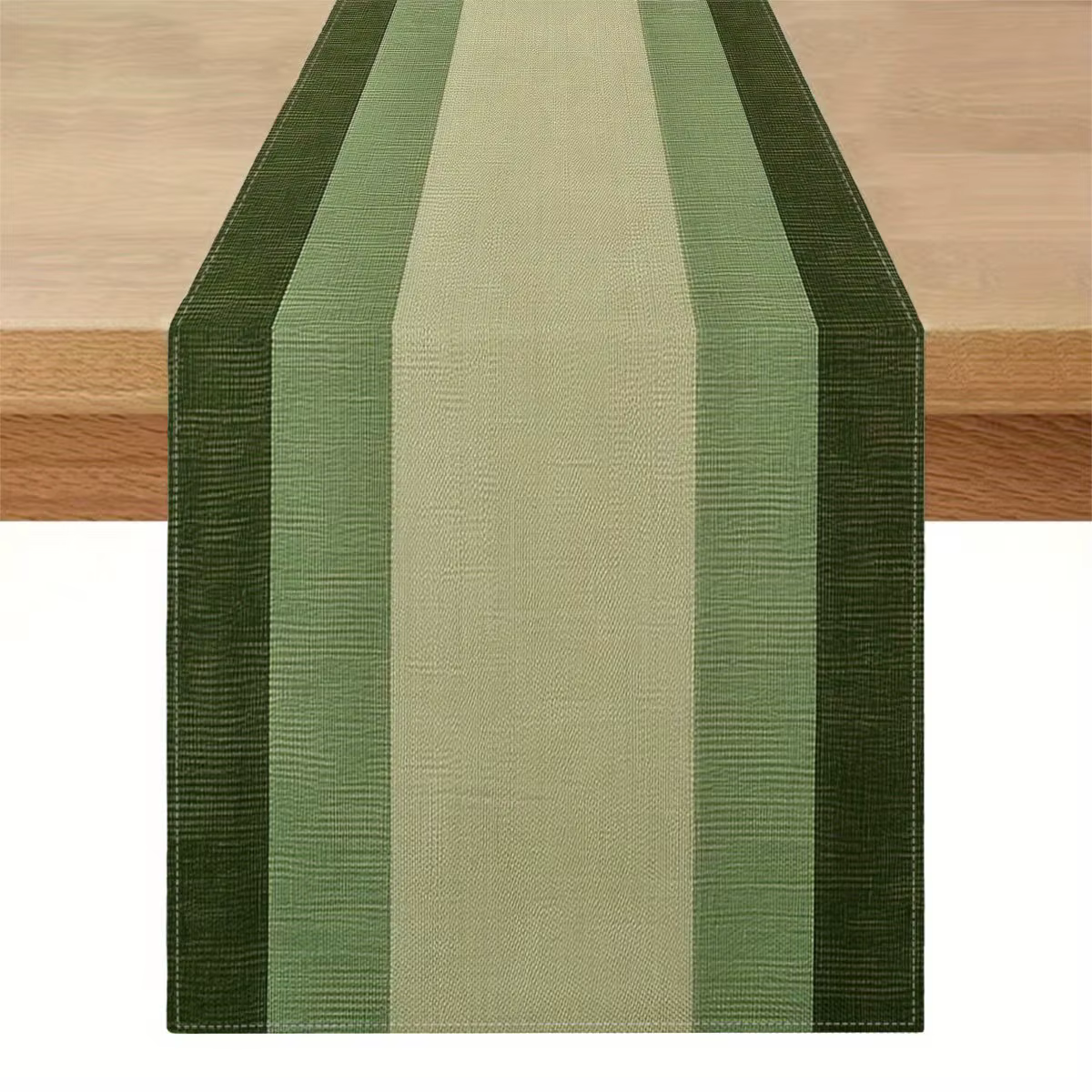 Chemin de table rayé vert beige – Décoration d'intérieur minimaliste moderne de style lin élégant