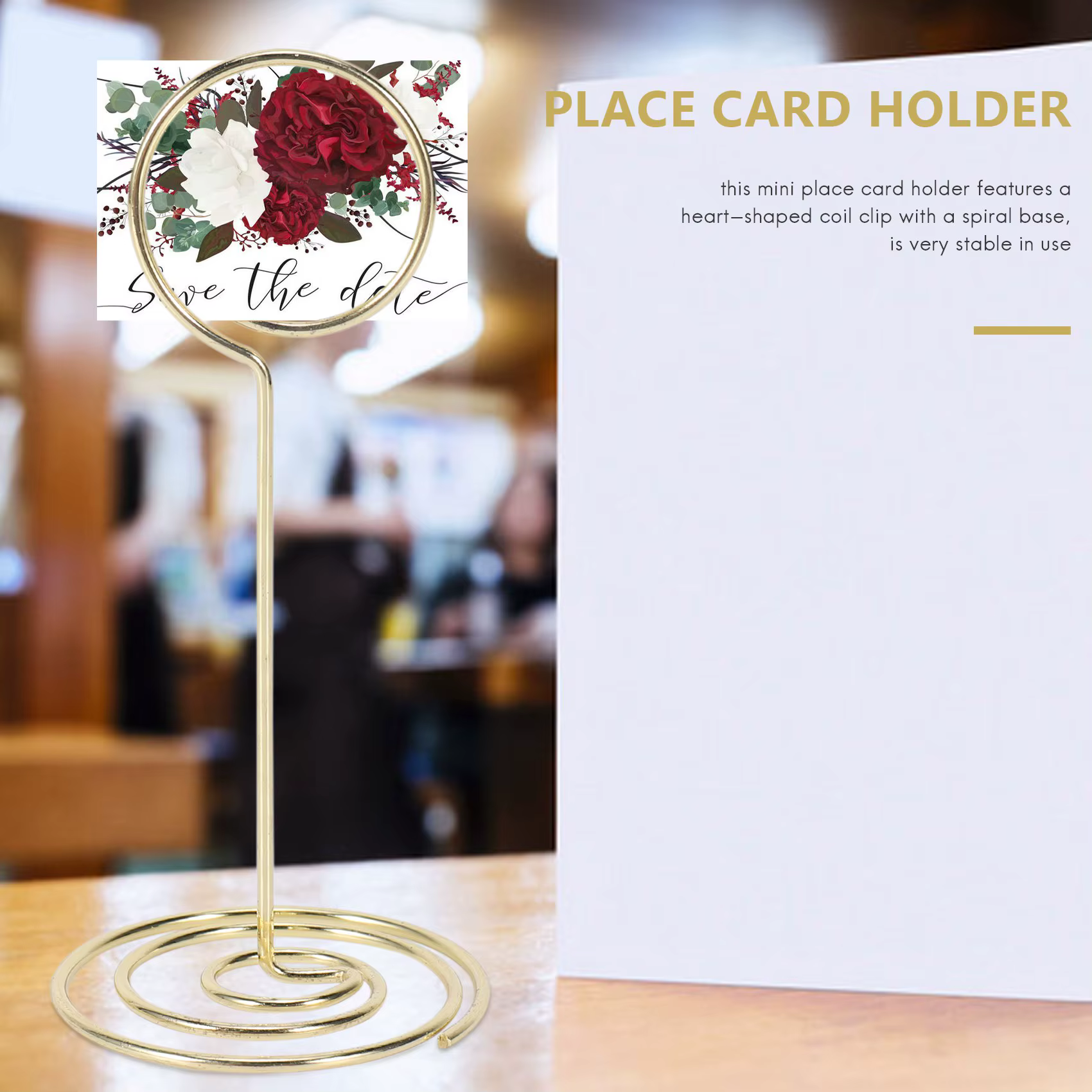 Paquet de 12 porte-cartes de table, porte-photos, clips de menu en papier, en forme de cercle (doré)