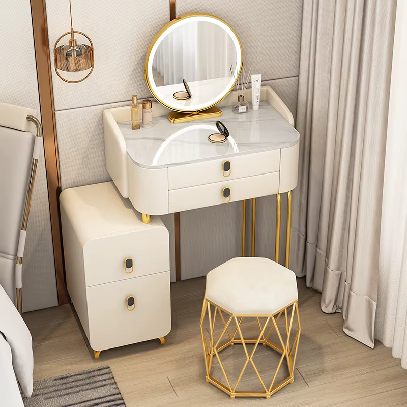 Table de vanité moderne italienne, mignonne, tendance, de luxe, Design d'angle, Coiffeuse Avec Miroi