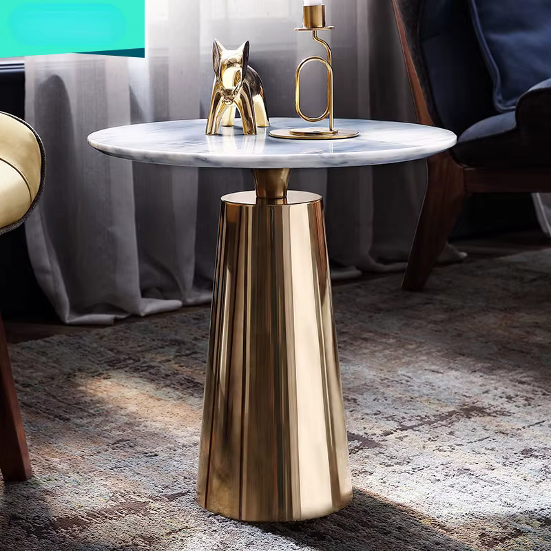 Table basse circulaire moderne de luxe blanc et or