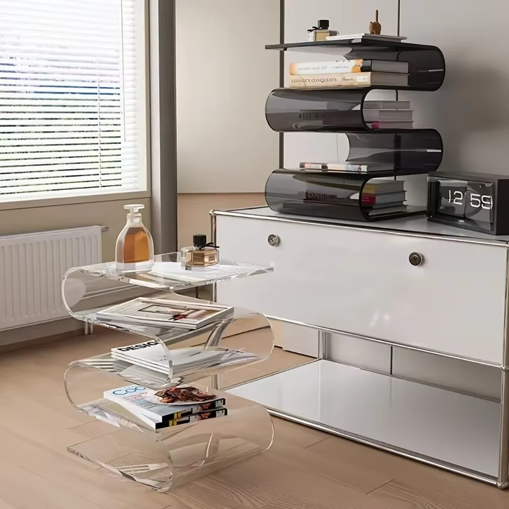 Étagère à livres transparente nordique en acrylique, Table d'appoint de personnalité, meubles de sal