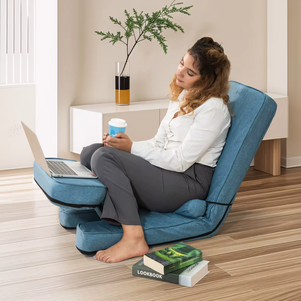 Canapé pliable multifonctionnel avec angles et oreiller réglables, bleu