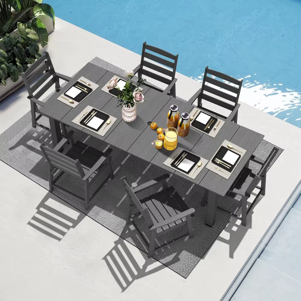 Ensembles de salle à manger de patio 7 pièces, ensemble de meubles d'extérieur en HDPE avec table de