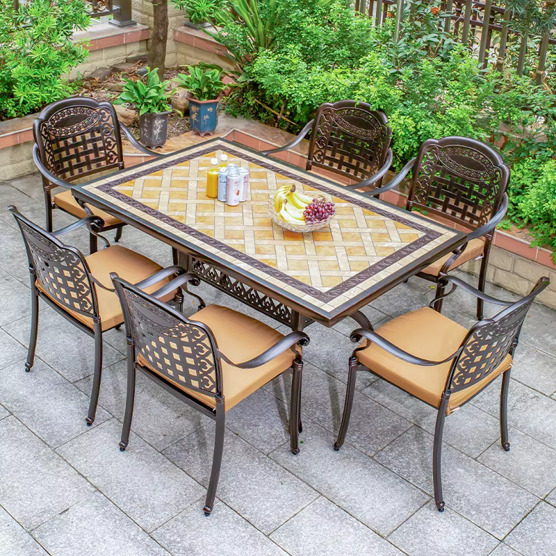 Table de jardin en céramique avec cadre en aluminium moulé, résistante à l'eau, pour l'extérieur, av