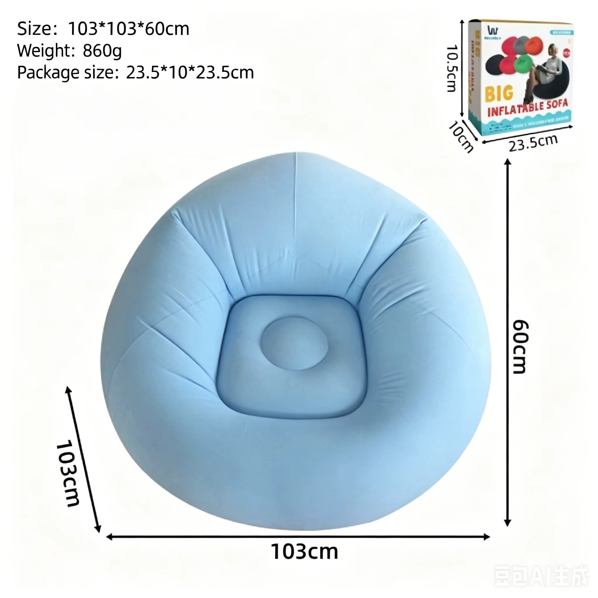 Canapé gonflable double floqué portable pour camping extérieur et salon domestique