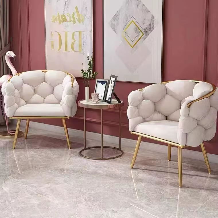 Formwell Loisirs Canapé simple Fauteuil en velours avec pieds dorés Chaise de maquillage avec rembou