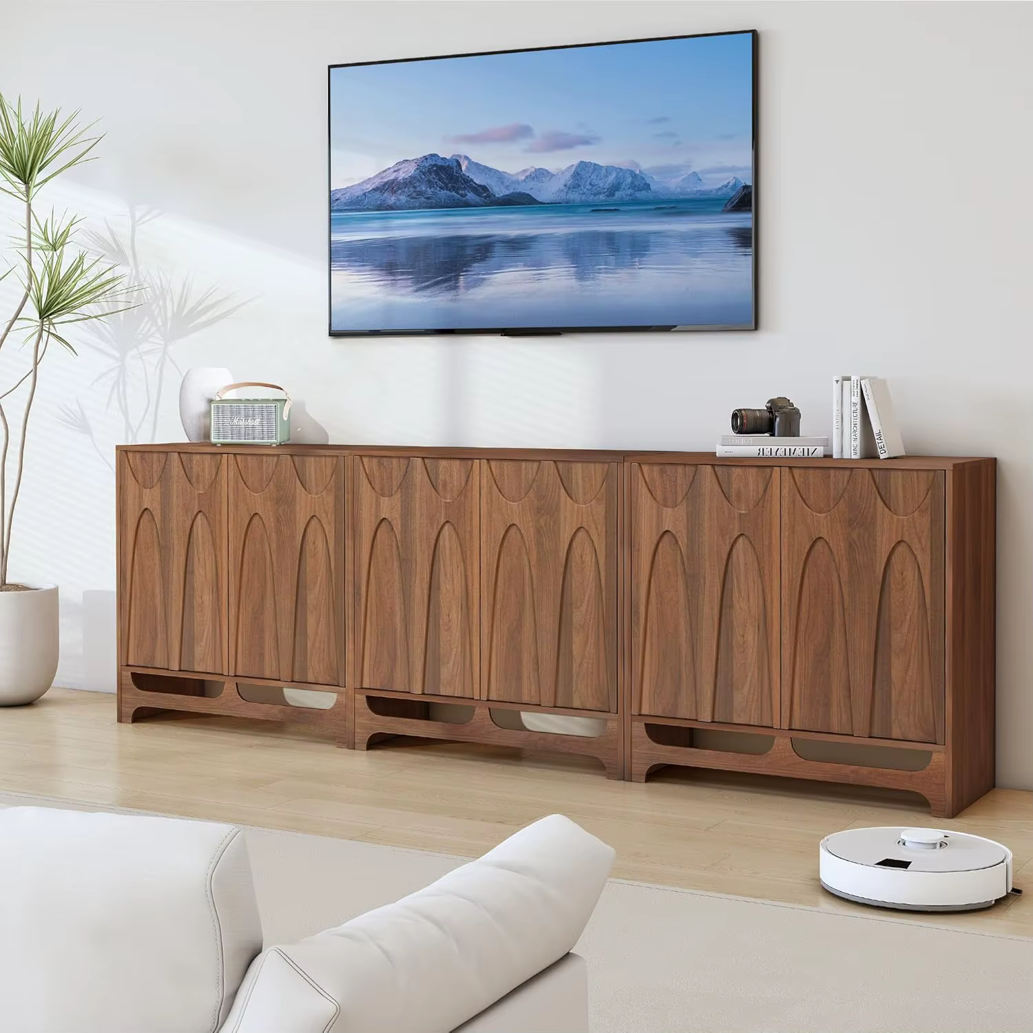 Buffet Buffet avec ensemble de rangement de 3, armoire de rangement moderne du milieu du siècle de 9