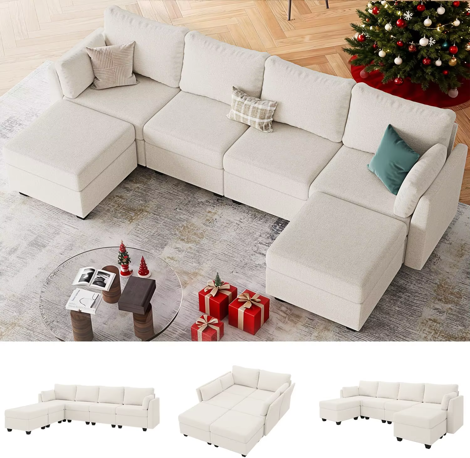 Canapé modulaire sectionnel avec rangement, mousse à mémoire de forme, convertible, en forme de U, c