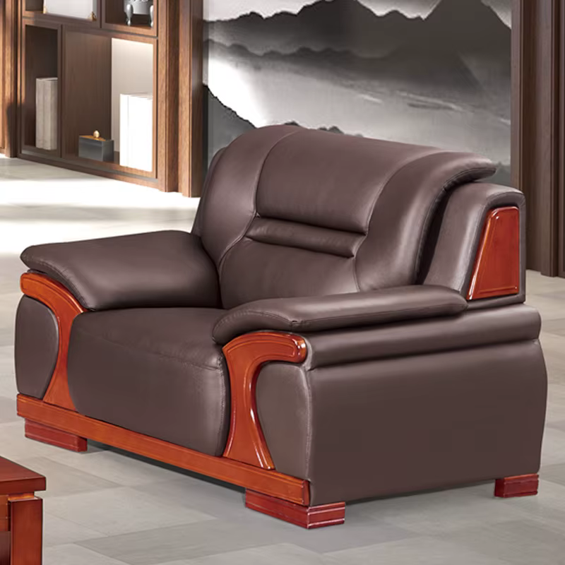 Ensemble de canapé de bureau luxueux de Style chinois avec cadre en bois massif, canapé en cuir conf