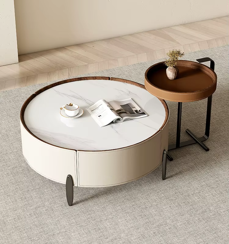 Table basse combinée moderne, ensemble de Table basse ronde avec fonction de rangement pour la maiso