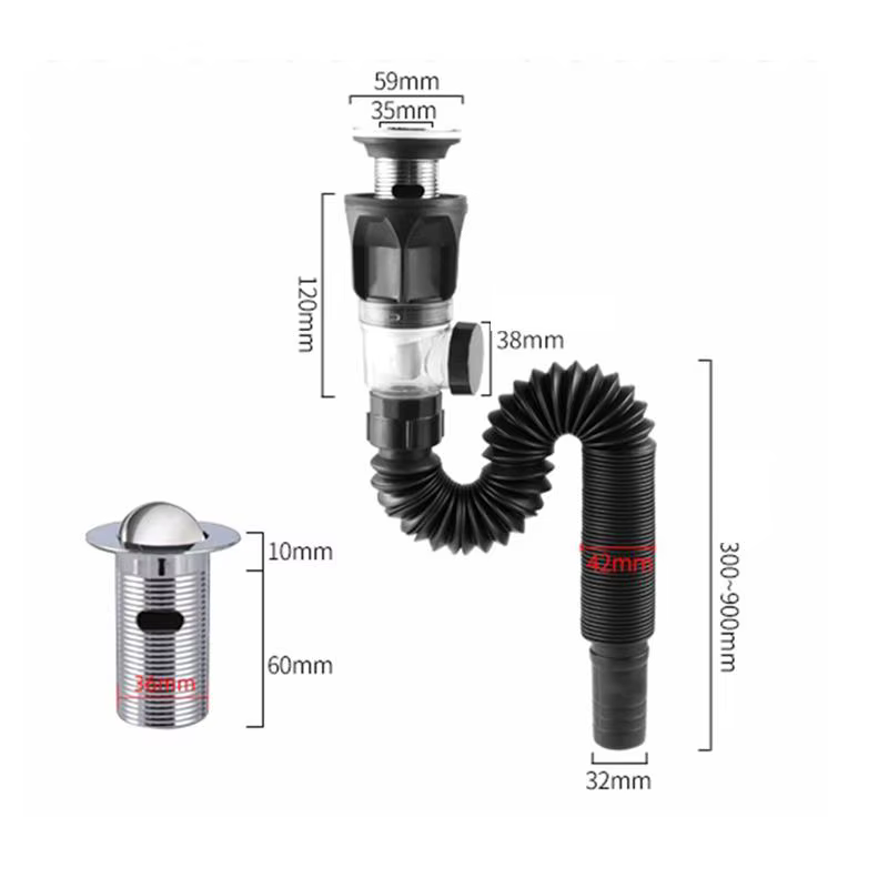 Tuyau de drainage mural universel en acier inoxydable pour lavabo, accessoires de cuisine et de sall