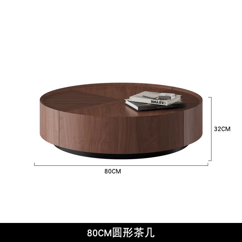 Table basse ronde en noyer pour centre de hall de villa, table basse de couleur de rangement, minima