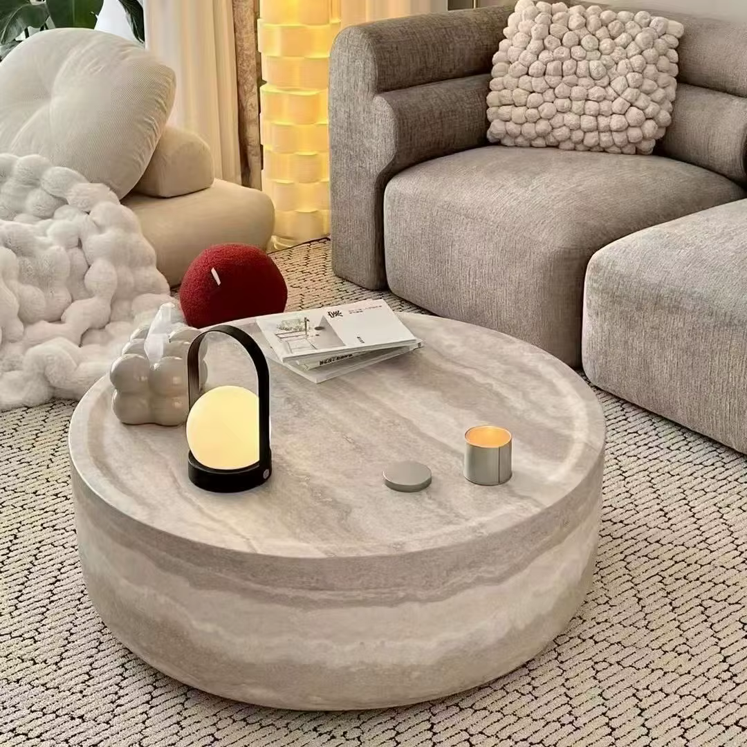 Table basse en pierre à trou rond, Table basse de salon moderne, Table basse en marbre créative de s