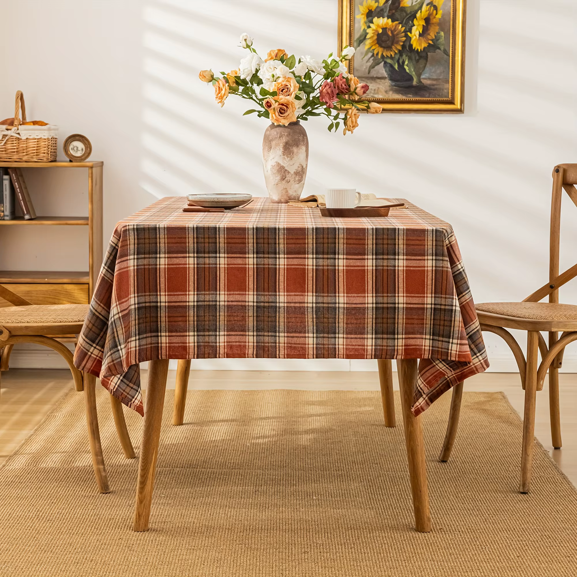 Nappe à carreaux d'automne, style rétro britannique, idéale pour restaurant, salon et couverture de 