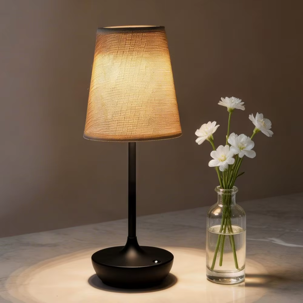Lampe de table LED sans fil, abat-jour vintage en tissu, lampe de bureau portable, lampe de chevet 2
