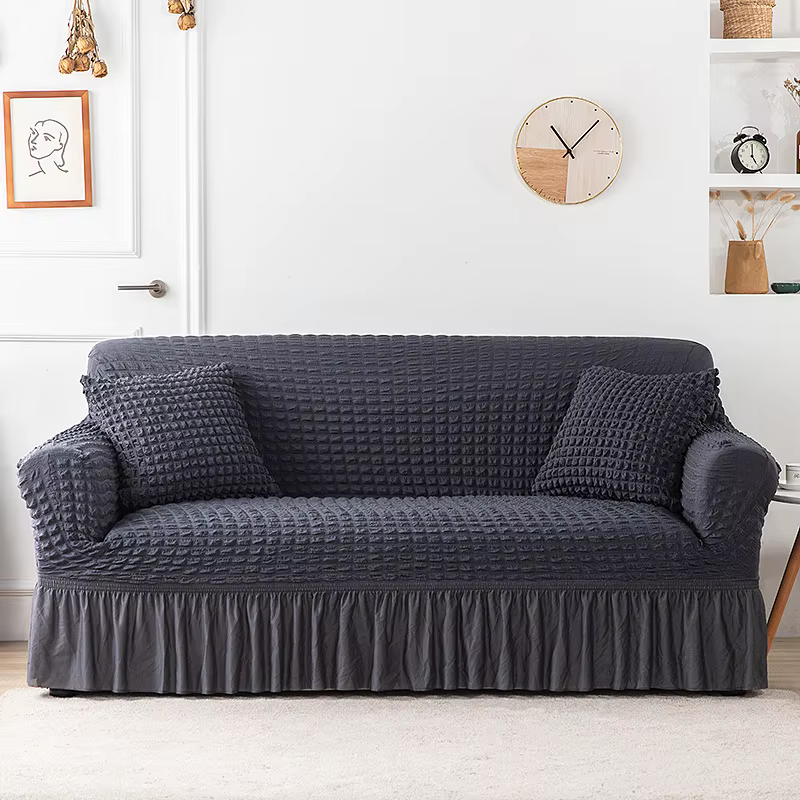 Housse de canapé avec jupe, facile à installer, pour salon, lavable, tissu Seersucker Durable à haut