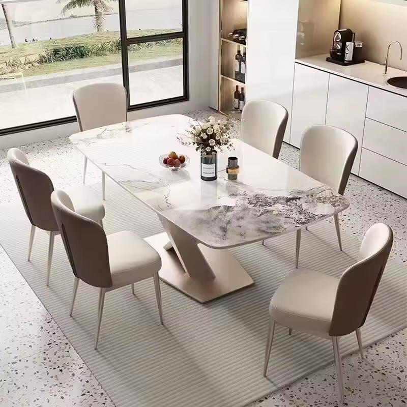 Table à manger en marbre minimaliste moderne, petits espaces rectangulaires en forme de X, Design oc