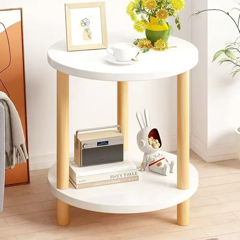 Table de chevet ronde et carrée moderne en bois, Double couche, pour la maison, le bureau, la chambr