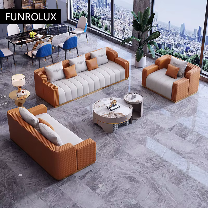 Combinaison de canapé en cuir de luxe léger, Design minimaliste moderne, meubles de salon haut de ga