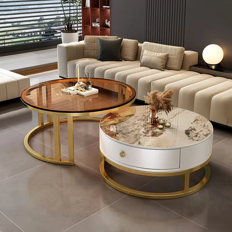Pour Tables basses rondes uniques minimaliste esthétique moderne Tables basses de luxe rangement Gla