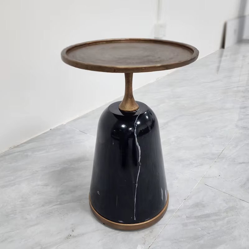 Table basse en métal de détresse Vintage faite à la main, Base en marbre noir naturel, meubles de sa