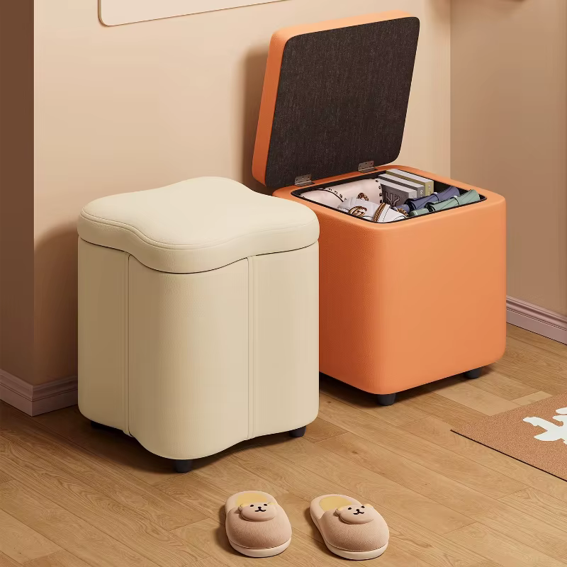 Pouf de rangement en bois massif, grand banc à chaussures d'entrée, tabouret repose-pieds propre, si
