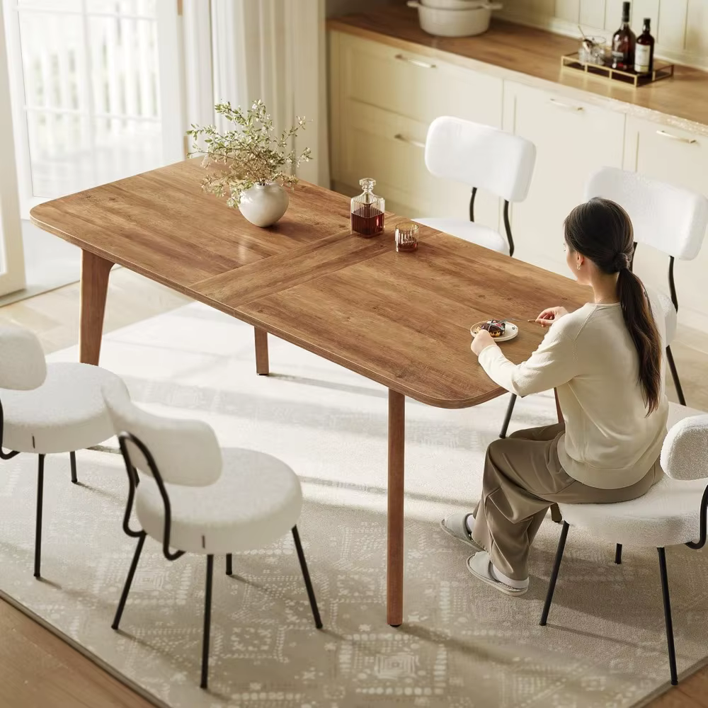 Table à manger pour 4/6/8, table de cuisine extensible avec pieds coniques, transitions incurvées, p