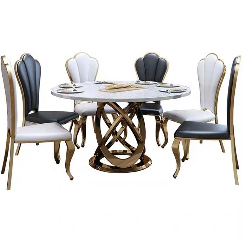 Ensemble de table de cuisine et de salle à manger ronde en marbre avec 4-6 chaises de salle à manger