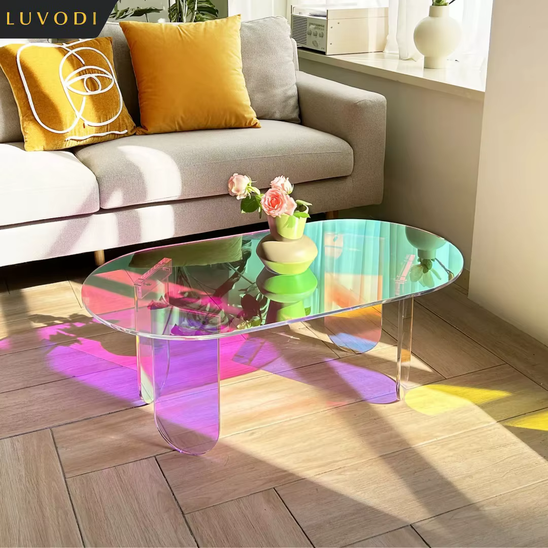 Table basse en acrylique transparent iridescent LUVODI - Table d'appoint incassable pour canapé, sal