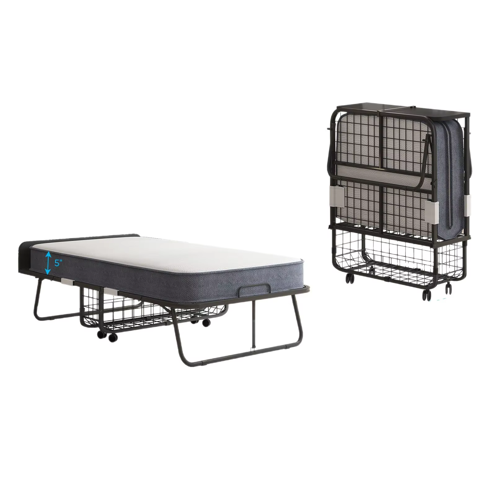 Lit pliant en maille d'acier avec matelas épais, pour maison, déjeuner, appartement, hôtel, meubles 
