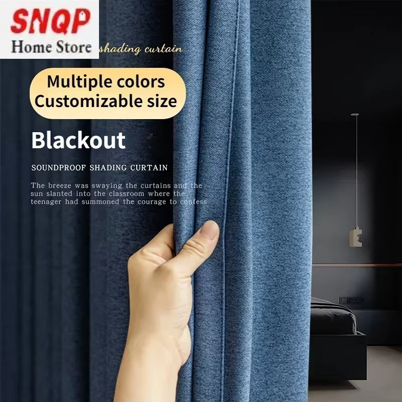 Rideaux occultants bleus en coton et lin double face sur mesure pour salon, chambre de luxe, hôtel,