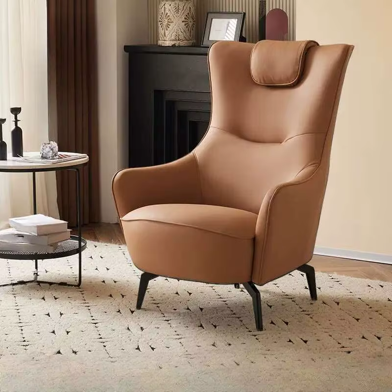 Chaise de canapé simple en cuir de luxe, chaise d'appoint moderne minimaliste à dossier haut pour sa