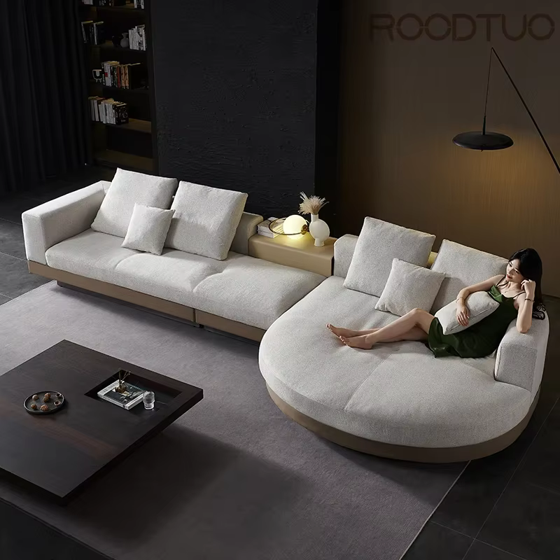 Canapé italien pour salon, canapé sectionnel minimaliste en tissu coton et lin, grand sol plat, cana