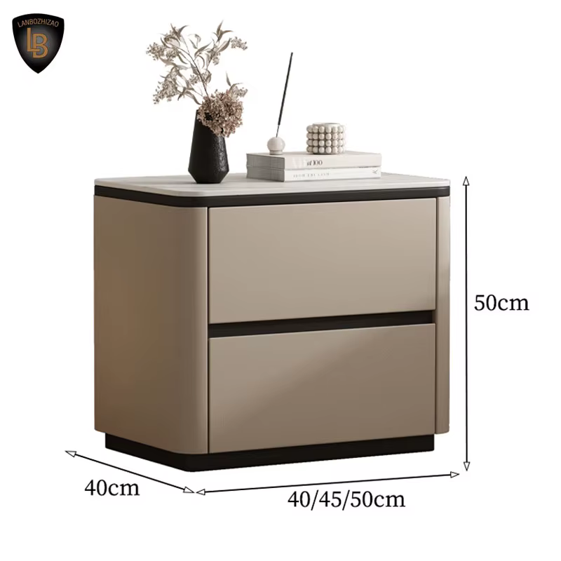 Table de chevet moderne de luxe à 2 tiroirs, Table de chevet en bois massif et verre avec armoire de