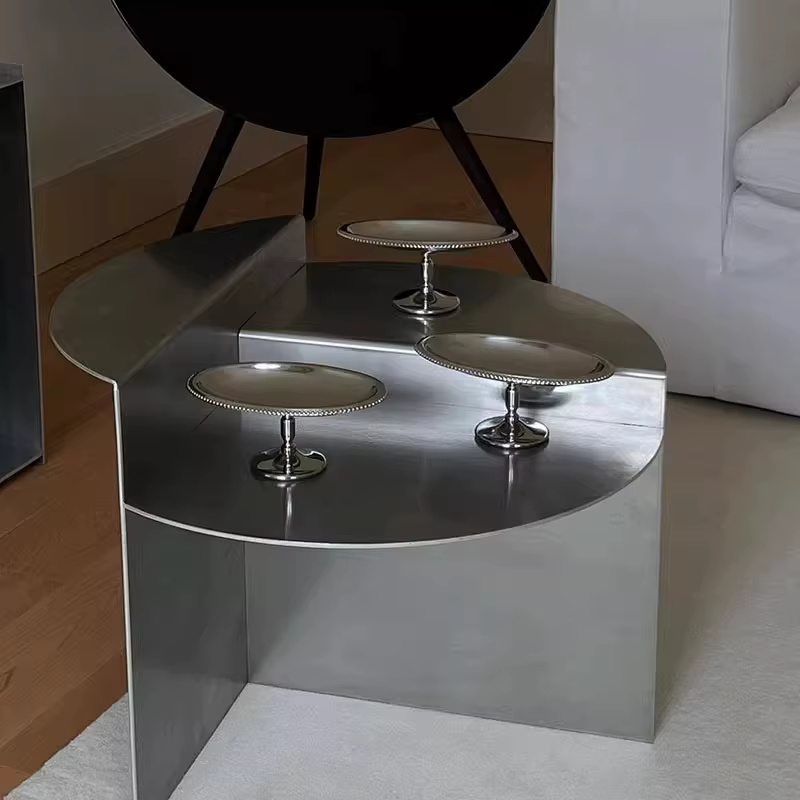 Table d'appoint minimaliste en métal pour canapé, Table basse ronde en acier inoxydable, Table d'app