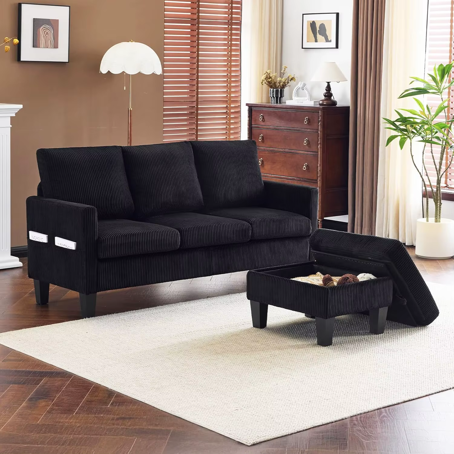 Canapé en forme de L de 68,5' avec rangement mobile, canapé modulable en tissu corduroy, personnalis