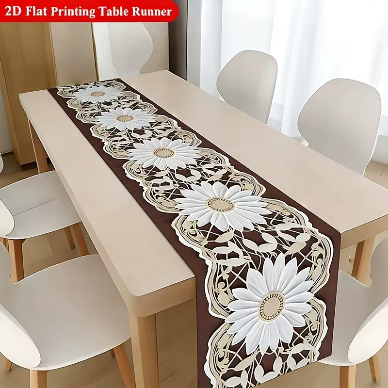 Chemin de table en lin à motif dentelle, idéal pour la décoration de table basse, parfait pour les f