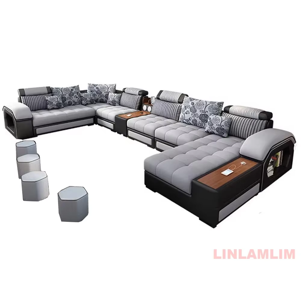 Ensemble de canapés sectionnels en tissu en forme de U Linlamlim - Meubles de salon modernes avec ra