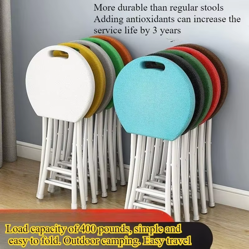 Tabouret rond portable en plastique, pliable, pour extérieur, banc simple, chaise pliante en plastiq