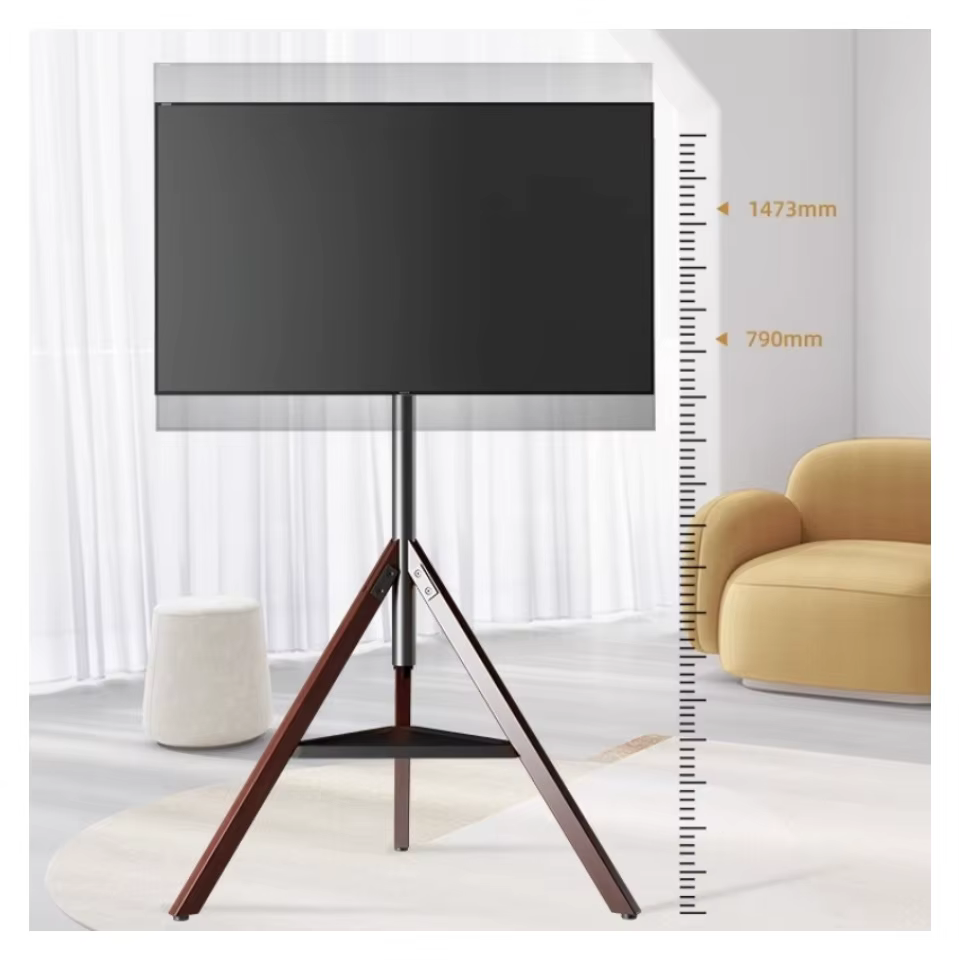 Support TV sur pied en bois robuste de 32 à 70 pouces avec fonction pivotante, support de sol en aci