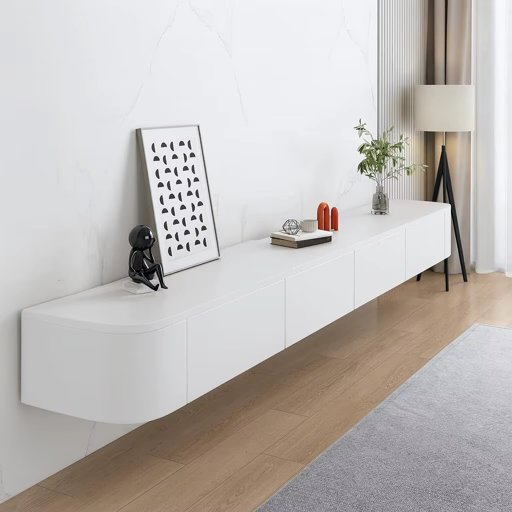 Meuble TV flottant, meuble TV mural de 47 à 118 pouces, meuble TV avec porte, console multimédia TV