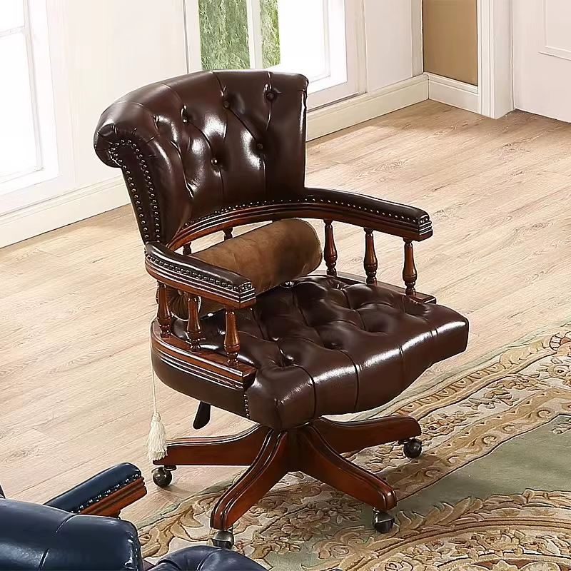 Chaise américaine en bois massif, chaise d'ordinateur en cuir, pour patron, bureau, maison, classe, 