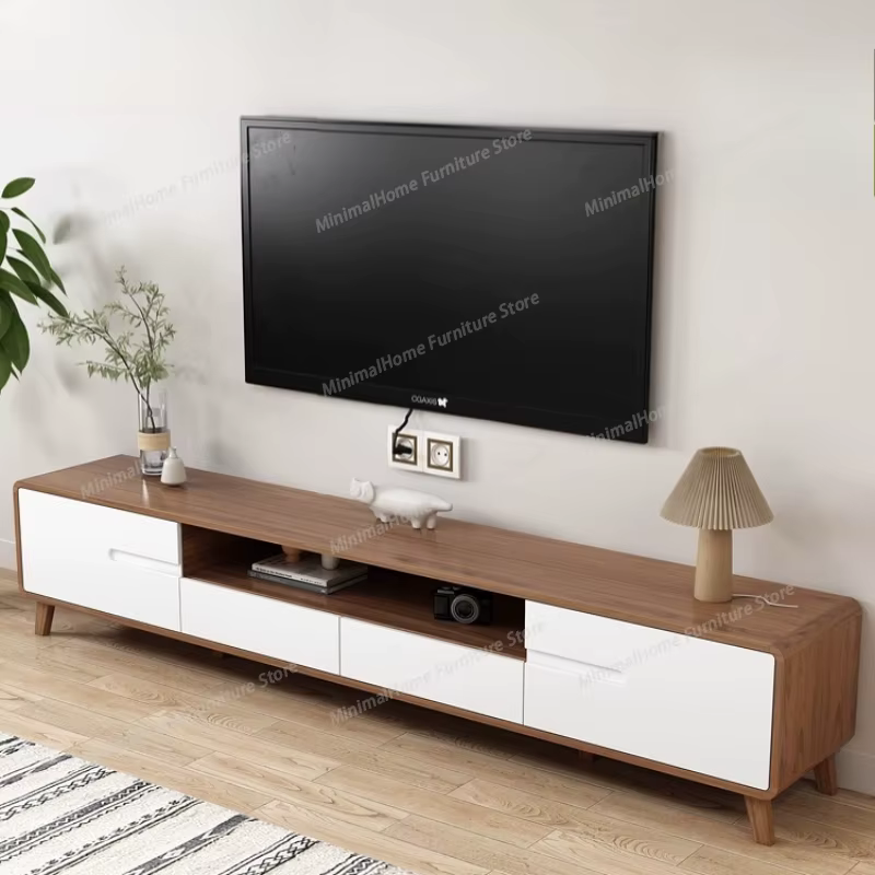 Meubles TV muraux en bois blanc avec tiroirs de rangement, supports TV modernes et esthétiques pour