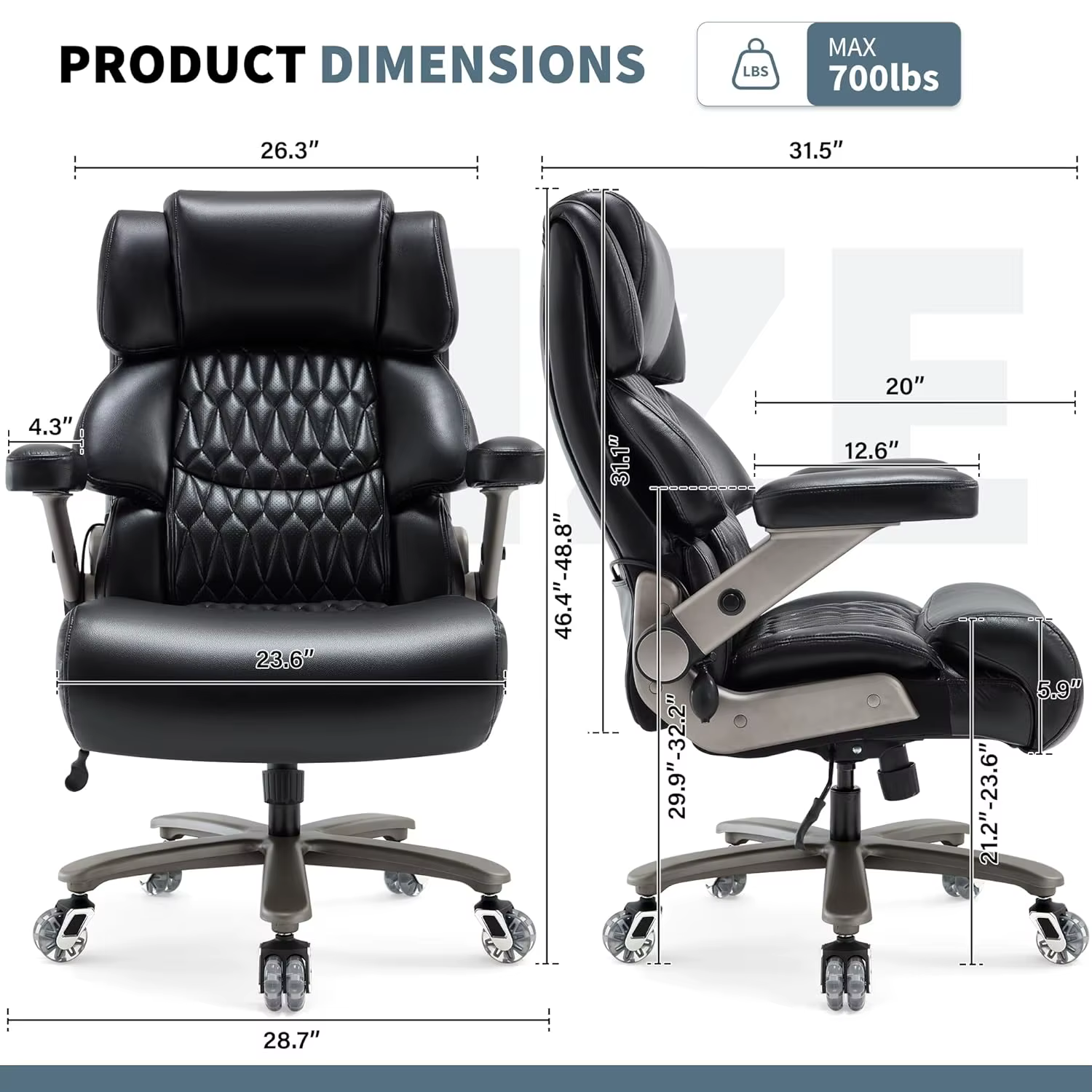 Chaise de bureau grande et robuste 700 lbs, chaise de direction à dossier haut pour ordinateur, acco