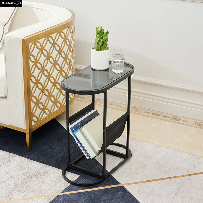 Petites tables d'appoint ovales en verre, petit espace de salon avec spe, espace de stockage d'évalu
