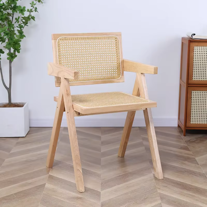 Fauteuil moderne scandinave Style Wabi Sabi, Accent en rotin, cadre en chêne massif, Bar à café, coi
