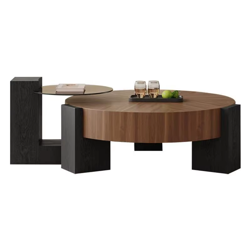 Table basse ronde nordique minimaliste moderne en noyer, épissure de Grain de bois, salon, Table à t
