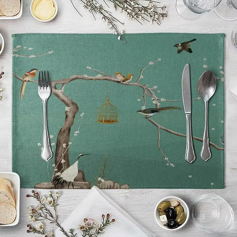 Set de table en lin à imprimé floral, résistant à la chaleur et antidérapant, pour la table à manger