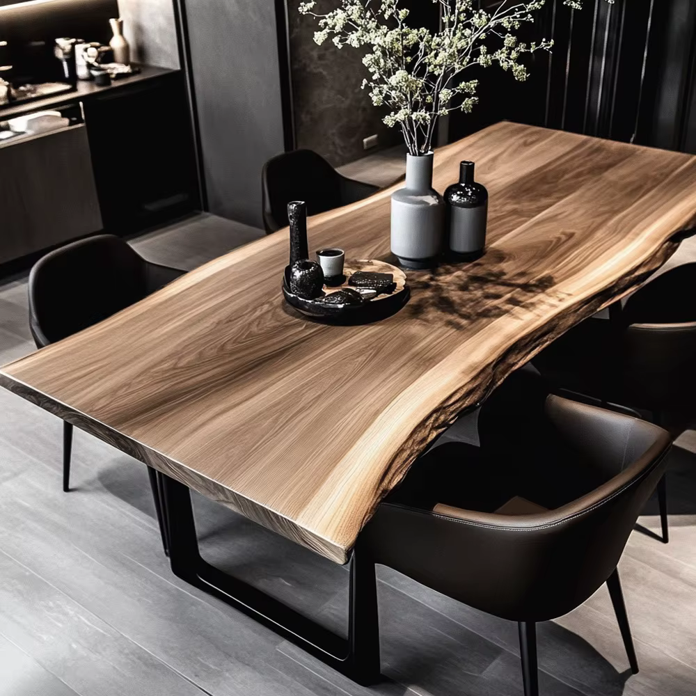 Ensemble de table à manger en bois pour restaurant d'hôtel, table à manger en bois massif de 8 place