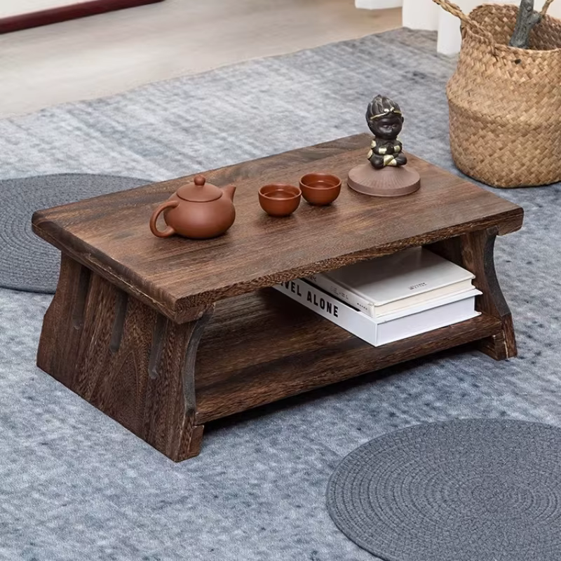 Table à thé japonaise en bois massif, Tatami, basse, balcon bas, bureau au sol de Style Zen, meubles